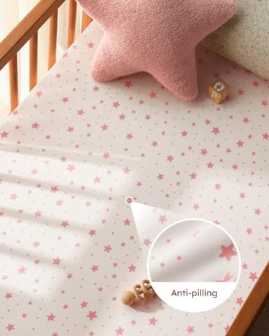 Unnivoll Baby Crib Sheets for Boys Girls, Fitted Crib Sheet Neutral 3 Pack for Standard Crib and Toddler Mattress, Breathable Soft Microfiber Baby Sheet 28x52x8in Pink White Moon - Image 4