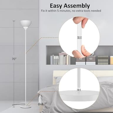 PESRAE Floor Lamp, Remote Control with Stpeless Color Temperatures and Brightness, Torchiere lamp for Bedroom, Living Room, Bulb Included - Image 5