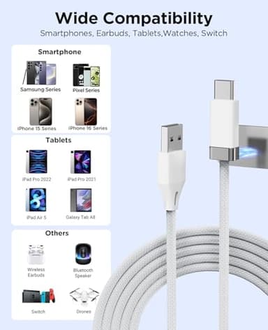 StayCable 3.3FT USB A to USB C Cable with Built-in Magnetic Holder for Nightstand, Desk and Car, 3A Fast Charging Anti-Drop Cord with 2 Adhesive Metal Plates, Braid Type-C Data Cable for iPhone 17 - Image 8