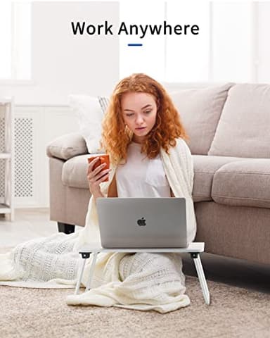 Folding Lap Desk, Ruxury Laptop Stand Bed Desk Table Tray, Breakfast Serving Tray, Portable & Lightweight Mini Table for Sofa Couch Floor - White - Image 2
