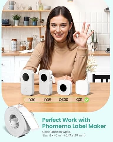 Phomemo D30 Label Tape, for D30 D35 Q30 Q30S Label Maker, Black on Transparent Clear Sticker Thermal Paper Self-Adhesive Label Maker Tape, 14mm x 30mm (0.55 x 1.18 Inch) 210 Labels/Roll, 3-Roll - Image 4