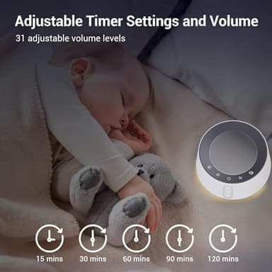 BGOVERSS White Noise Sound Machine with 20 Soothing Sounds, 10 Colors Night Light Sleep Machines Home Office Travel, 5 Timers and Memory Feature Sound Machine for Nursery Baby Kids Adults (White) - Image 4