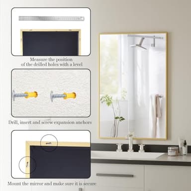 BEAUTYPEAK Gold Bathroom Wall Mirror - 30" x 40" Rectangular Mirror with Metal Frame, Hangs Horizontal or Vertical for Living Room Bedroom Bathroom Entryway - Image 5