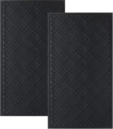 MATALL Front Door Mat 2 Pack Black Indoor and Outdoor Welcome Mat, Absorbent and Drain Away Water Heavy Duty Entryway Doormat for Front Back Doors, Laundry Rooms, Mudrooms and More, 3x5 Feet - Image 1