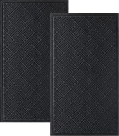 MATALL Front Door Mat 2 Pack Black Indoor and Outdoor Welcome Mat, Absorbent and Drain Away Water Heavy Duty Entryway Doormat for Front Back Doors, Laundry Rooms, Mudrooms and More, 3x5 Feet - Image 1