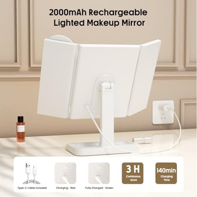 FRANO Makeup Vanity Mirror with Lights, Rechargeable Lighted Makeup Mirror with 2X 3X 10X Magnification, Led Makeup Mirror with 3 Colors Lights, Portable Mirror for Travel Desk, Gifts for Women Girls - Image 5