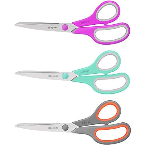 Scissors, iBayam 8" All Purpose Scissors Bulk 3-Pack, Ultra Sharp 2.5mm Thick Blade Shears Comfort-Grip for Office Desk Accessories Sewing Fabric Home Craft Teacher School Supplies, Right/Left Handed - Image 1