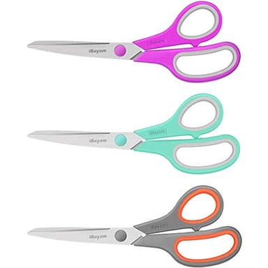 Scissors, iBayam 8" All Purpose Scissors Bulk 3-Pack, Ultra Sharp 2.5mm Thick Blade Shears Comfort-Grip for Office Desk Accessories Sewing Fabric Home Craft Teacher School Supplies, Right/Left Handed - Image 1