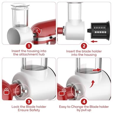 Slicer Shredder Attachment for Kitchen Aid Stand Mixer, Cheese Grater Attachment for Kitchen Aid Stand Mixer, Salad Maker Accessory, Food Processor with 5 Blades by FGREEBLE, High Volume, White - Image 5