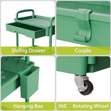 Sorgion 3 Tier Rolling Cart Organizer,Laundry Room Bathroom Organizers and Storage Office Shelves Mobile Shelving Unit Kitchen Trolley Cart with Wheels for Art,Craft,Diaper,Bedside,Snack(Green) - Image 4