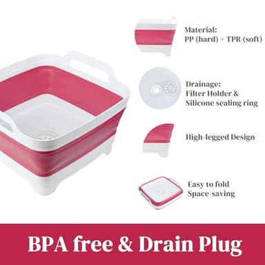 GIMWA Collapsible Wash Basin for Baby Bottles - 2.4 Gallons Portable Dish Basin for RV Camping Sink, Space-Saving Dish Tub For Bottle Washing (Viva Magenta) - Image 4