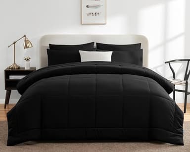 CozyLux Full Size Comforter Sets Black, 7 Pieces Bed in a Bag, Black Comforter Full Size, All Season Bedding Sets with Stitch Quilted Comforter, Flat Sheet, Fitted Sheet, Pillowcases - Image 8