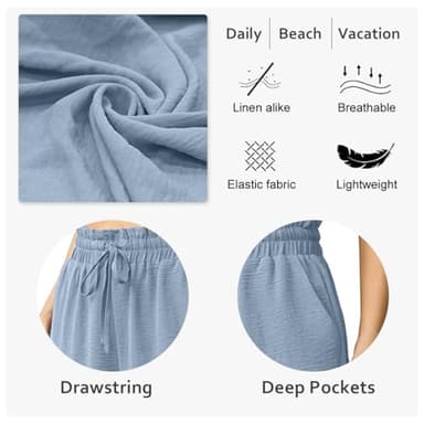 FREEOAK Ladies Summer Capris with Pockets High Waist Wide Leg Flowy Cropped Pants Casual Beach Palazzo Style Army Green Size Medium - Image 2