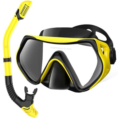 Snorkeling Gear for Adults, Dry-Top Snorkel Set Scuba Diving mask, 180°Panoramic Wide View Professional Snorkeling Gear Breathing Freely Snorkel Mask (Yellow) - Image 1