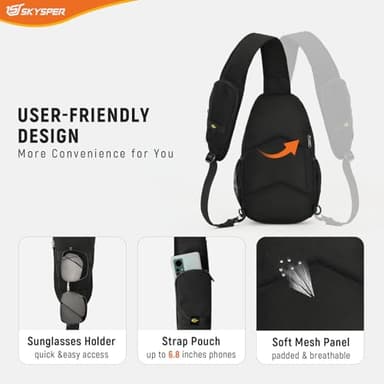 SKYSPER Sling Bag RFID Cross Body Bag Recycled Crossbody Backpack Travel Daypack(Black) - Image 5