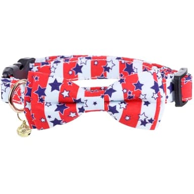 American Flag Dog Collar with Removable Cute Bow Tie Adjustable Patriotic 4th of July Pet Collars Independence Day Large - Image 2