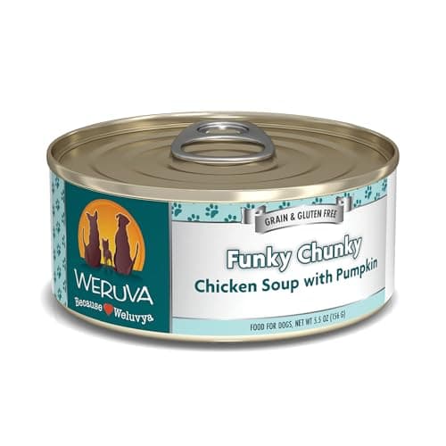 Weruva Classic Dog Food, Funky Chunky Chicken Soup with Chicken Breast & Pumpkin in Gravy, 5.5oz Can (Pack of 24), Blue - Image 1