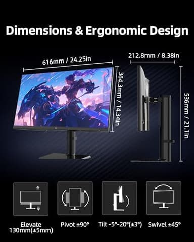 KTC 27 Inch 4K Gaming Monitor - UHD 160Hz Monitor with Fast IPS Panel, 1ms MPRT, 140%sRGB, HDR 400, Adaptive Sync, HDMI DisplayPort, Height Tilt Pivot Swivel Adjustable, Carbon Fiber Backcover, U27T6 - Image 9