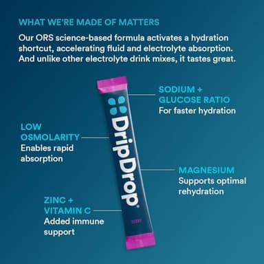 DripDrop Hydration Packets - Berry - Single Serve Electrolytes Powder Drink Mix - Non-GMO, Gluten Free, Vegan - 32 Sticks - Image 5