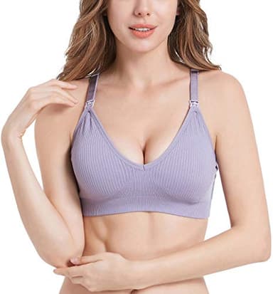 Suekaphin Nursing Bra 5pack Wireless Deep V Neck Maternity Bralette Sleeping Breastfeeding with Extenders,Large,SORT Rib Surface-A - Image 4