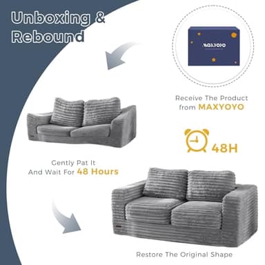 MAXYOYO Giant Bean Bag Chair for Adults, Upholstered Loveseat Floor Sofa with Pillows and Armrests, Large Bean Bag Sofa Plush Chair Bean Bag Couch for Bedroom Living Room, Grey - Image 6