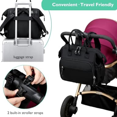 LORADI Convertible Diaper Bag Tote, Wide Open Top 14 Pockets Stylish Baby Diaper Bag with Stroller Buckle, Water-resistant (Black, Large) - Image 5