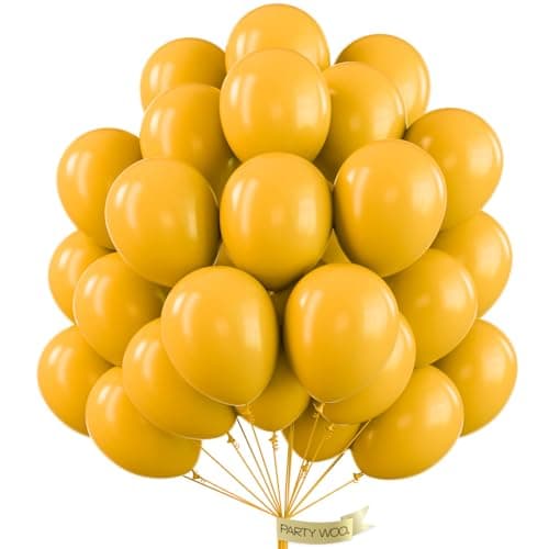 PartyWoo Mustard Yellow Balloons 101 pcs 12 Inch Fall Color Yellow Latex Helium Balloons for Graduation Thanksgiving Baby Shower Little Cutie Birthday Party Decorations Yellow-F57 - Image 1