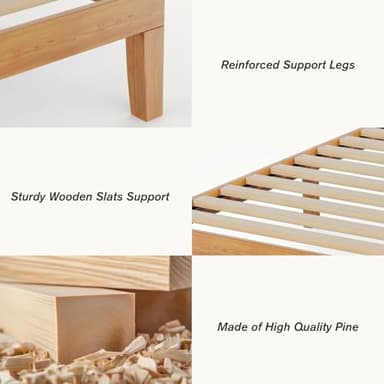 Sweetcrispy Solid Wood Bed Frame, Twin Size Bed Base with Wood Slat Support, Sturdy, Stylish & Noise-Free Design, No Box Spring Needed, Easy Assembly, 12 in Natural Pine - Image 5