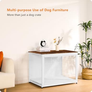 DWANTON Dog Crate Furniture with Cushion, Wooden Kennel Table with Double Doors, Indoor Dog House, Large Size, 38.5" L, White+Rustic Brown - Image 8