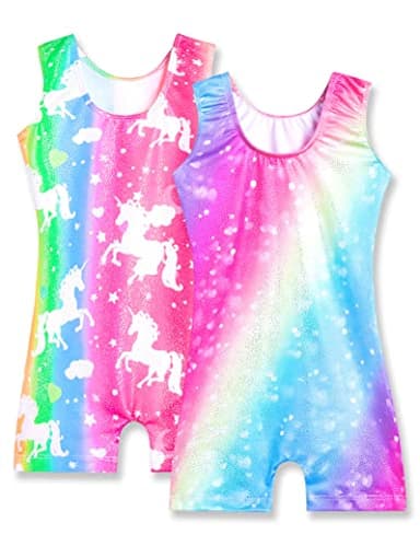 Nymphperi Girls Gymnastics Leottards Size 5-6 Years Old Shiny Unicorn Biketards Sparkle Soft Rainbow Blue Unitards for Children Party - Image 2
