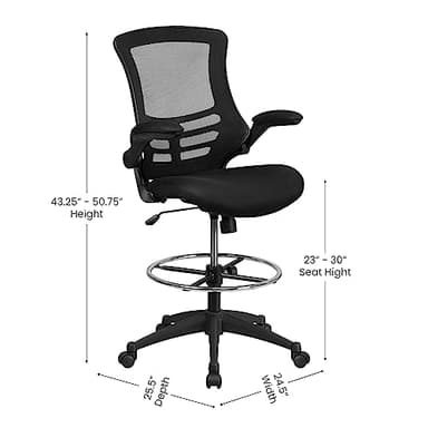 Flash Furniture Kelista Mid-Back Swivel Office Chair with Adjustable Seat Height, Ergonomic Mesh Desk Chair with Flip-Up Armrests, Black - Image 3