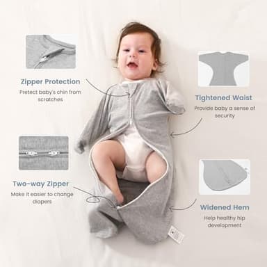 ZIGJOY Baby Transitional Swaddles for Newborns: 0.5 Tog Arms Up Sleep Sack 3-6-12 Months Soft Cotton Shark Fin 2 Way Zipper Wearable Blanket Newborn Transition Swaddle Sleeping Sacks for Boy and Girl - Image 4
