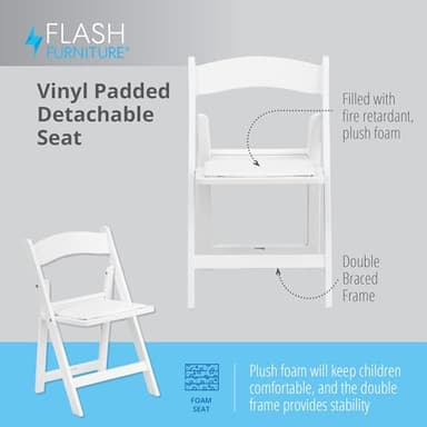 Flash Furniture Hercules Series Kids Padded Folding Chairs for Children, Children's Event Seats with 264-lb. Static Weight Capacity, Set of 10, White - Image 8