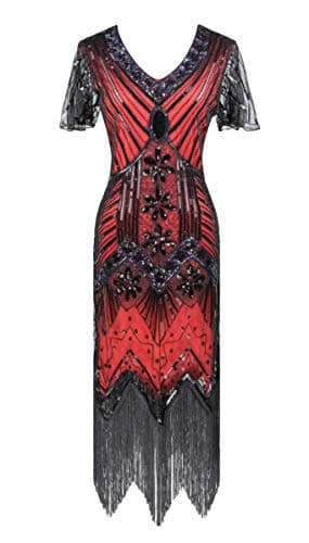 Women's 1920s Gatsby Inspired Sequin Beads, Style04-black&red, Size XXX-Large - Image 2