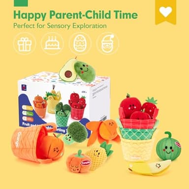 hahaland Baby Sensory Toys - 16 PCS My First Fruit Vegetable Color Sorting Play Food with Crinkle, Rattle, Baby Toys 6-12 Months Montessori Toys for 1 Year Old Boy Girl Gifts Toddler Stocking Stuffers - Image 8