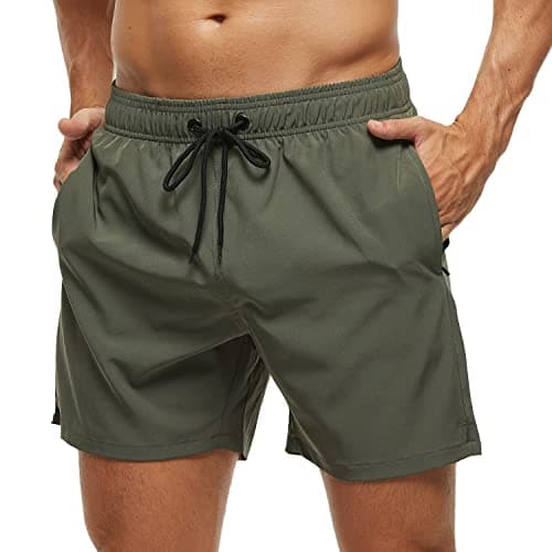 SILKWORLD Mens Swim Trunks Quick Dry Beach Shorts with Zipper Pockets,MQ18_Zip_Army Green,XX-Large - Image 1