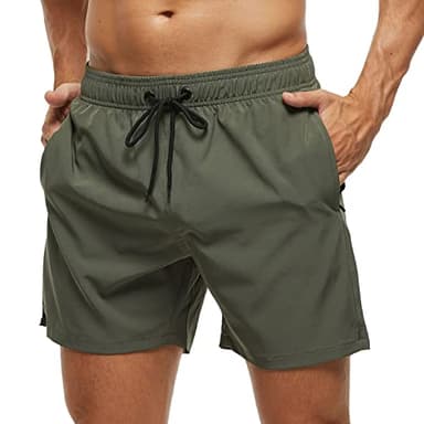 SILKWORLD Mens Swim Trunks Quick Dry Beach Shorts with Zipper Pockets,MQ18_Zip_Army Green,XX-Large - Image 1