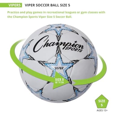 Champion Sports Viper Soccer Ball, Size 5 – Soft Touch TPU Cover, Airlock Bladder – Ages 12 & Up – Blue/Black/White - Image 2