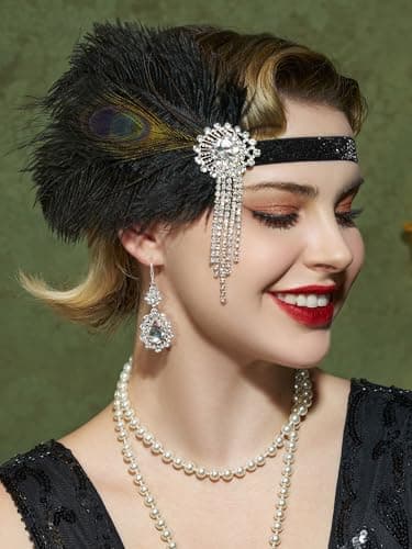 SWEETV 1920s Flapper Accessories for Women, Roaring 20s Flapper Headpiece Great Gatsby Costume Accessories Set for Women - Image 3