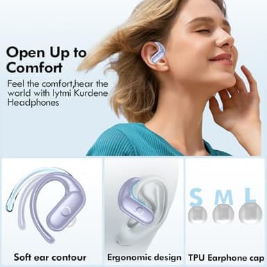 kurdene Wireless Earbuds Bluetooth Headphones Sport,Over Ear Buds with Deep Bass Sound,60Hrs Playtime Earphones Redesigned Comfort Fit with Earhooks for Running,Meeting,Workout-Purple - Image 5