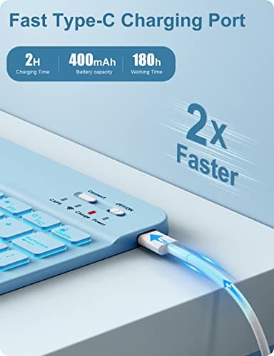 Hamile for iPad 9th/8th/7th Generation Case with Keyboard 10.2 Inch - 7 Colors Backlit Wireless Detachable Folio Keyboard Cover with Pencil Holder for iPad Pro 10.5" / iPad Air 3rd Gen (Sky Blue) - Image 3