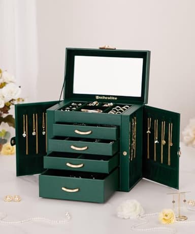 Enthralite Jewelry Box with 4 Drawers: Display Organizer for Earrings Necklaces - Gift for Girls Women (Forest Green) - Image 8