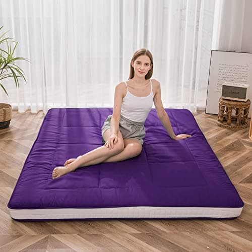 MAXYOYO Futon Mattress, Padded Japanese Floor Mattress Quilted Bed Mattress Topper, Extra Thick Folding Sleeping Pad Breathable Floor Lounger Guest Bed for Camping Couch, Deep Purple, Queen Size - Image 1