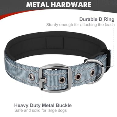 Joytale Dog Collar for Small Dogs, Neoprene Padded and Adjustable, Reflective Wide Heavy Duty Pet Collars with Durable Metal Belt Buckle for Walking, Gray, S - Image 5