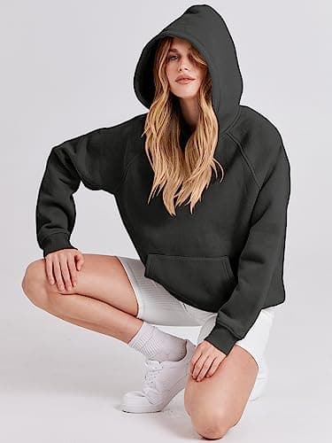 ANRABESS Women Hoodies Oversized Fleece Long Sleeve Comfy Casual Basic Pullover Sweatshirts 2025 Fall Outfits Y2K Clothes Black Small - Image 7