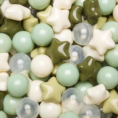 TRENDPLAY Star Ball Pit Balls 200 for Toddlers - Green Ball Pit Ball Shapes for Boys Girls Fun, Birthday Party, Christmas Decoration, Cream Colors Mix Green - Image 1