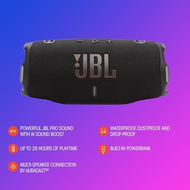 JBL Charge 6 - Portable Waterproof & Drop-Proof Bluetooth Speaker, Bold Pro Sound with AI Sound Boost (White) (Renewed) - Image 7