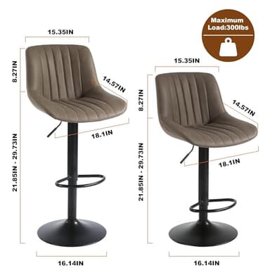 Youhauchair Bar Stool Set of 1, Adjustable PU Leather Bar Chairs, Swivel Counter Height Barstools with Back, Modern Armless Kitchen Island Stool, Brown - Image 3