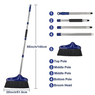 20 inches Full Size Angle Broom Heavy-Duty Outdoor Broom Commercial Broom for Courtyard Garage Lobby Patio Shop Warehouse Floor Sweeping - Image 6