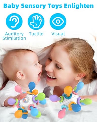 Baby Montessori Teething Toys 0-6 6-12 Month, Food Grade Baby Rattle Chew Sensory Teething Toys, Newborn Infant Learning Developmental Birthday Gifts for Boys Girls - White - Image 4